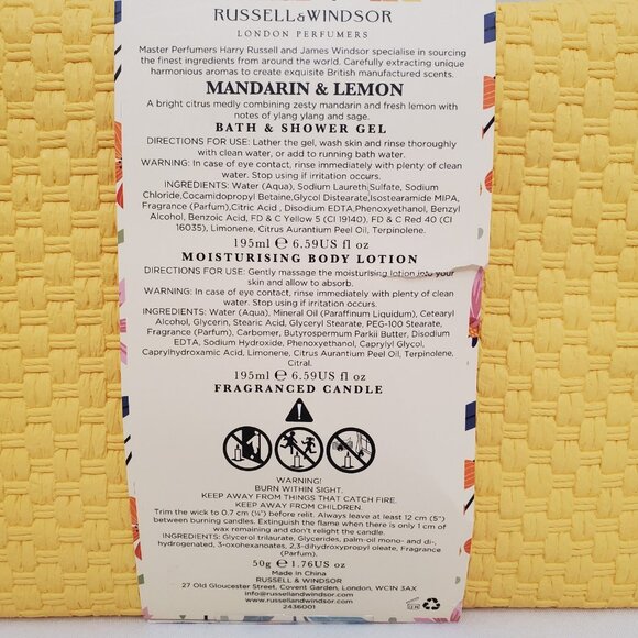 Russell & Windsor LONDON PERFUMERS LUXURY BATH SET Mandarin Lemon Candle Lotion - Picture 10 of 14